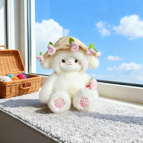 Bambola di peluche con cappello e bouquet di rose, cuscino 2