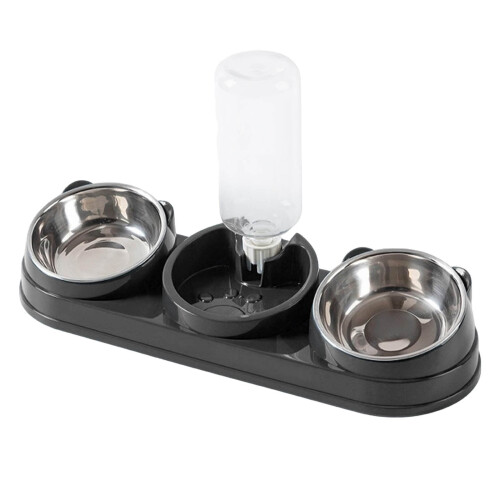 Conjunto de três tigelas para gatos com bebedouro automático cinza 1
