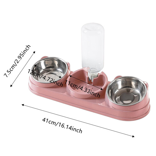 Triple Cat Bowls Set with Auto Water Bottle Blue 2