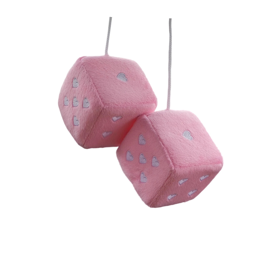 1 Pair Retro Plush Car Hanging Dice With Heart Embroidery Â Compatible With Most Rearview Mirrors 9448990538126