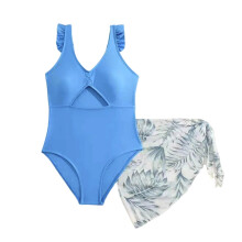 Culaith Snámha do Chailíní, le Sciorta agus Barr Bikini, Prionta Bláthanna, le Ruffle Trim, do Dhéagóirí agus do Óige, le haghaidh Linn