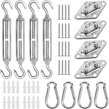 Kit d'accastillage pour voile d'ombrage (75 pièces) avec treuils et câble métallique, en acier inoxydable résistant à la rouille pour voiles