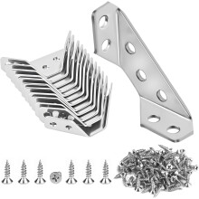 12-Pack Stainless Steel Corner Brackets for Wood Frames – Universal Metal Hardware with Screws, Compatible with Drawers, Cabinets, Tables & Chairs