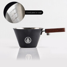 Verre à expresso carré avec poignée en bois et graduation, tasse doseuse en céramique pour l'extraction du café, bar à domicile