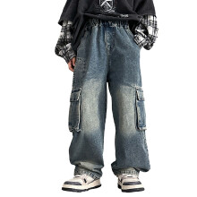 Boys Cargo Jeans – Comfortable Straight Leg, Loose Fit Denim Trousers for Toddlers & Big Boys, Blue, Size 14 (11-12Y)