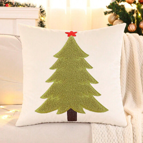 Juletrefløyelspute - Brodert sofapute, 45