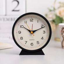 Battery-Powered Analog Clock, Silent Quartz Movement, Light-Up Dial, Compact for Desk/Bedside/Travel, Black Metal & ABS, 4.6x4.2in