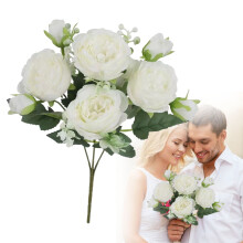 Bouquet de 5 roses artificielles – Décoration florale en soie pour la maison, centre de table de mariage