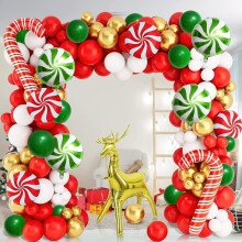 Kit d'arche de guirlande de ballons de Noël rouge/vert/blanc, décorations de Noël en pain d'épice et cannes de Noël – Compatible avec les
