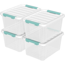 Balení 4 kusů průhledných úložných boxů o objemu 20 litrů, stohovatelné plastové úložné západky, krabice/nádoby s víkem