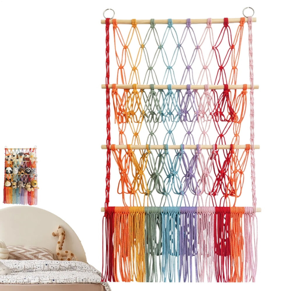 3-Tier Stuffed Animal Storage Net Hammock with Tassels – Space-Saving Nursery & Playroom Organizer for Toddlers, Compatible with Standard Hooks