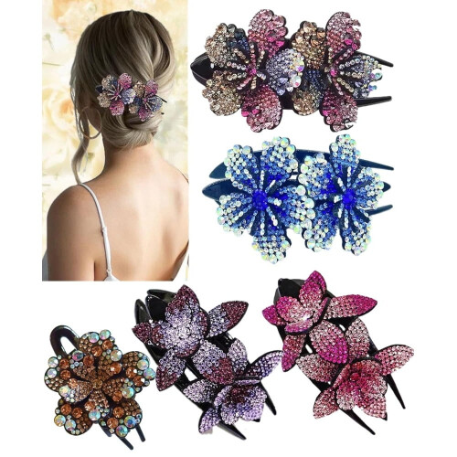 Presilhas de cabelo florais com strass, flor dupla de cristal grande5