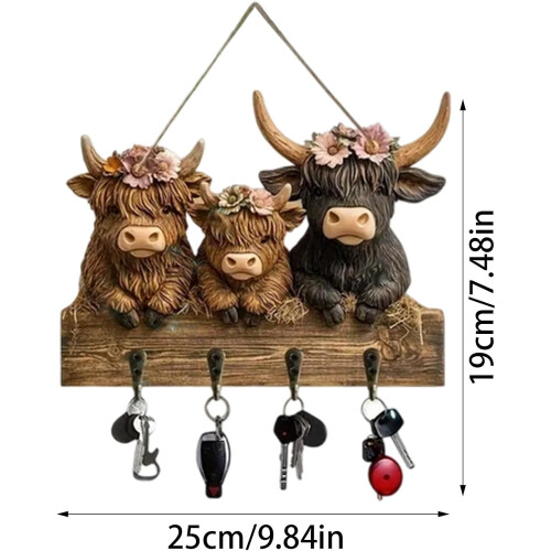 Θήκη κλειδιών Highland Cow για τοποθέτηση στον τοίχο, εξατομικευμένοι ξύλινοι γάντζοι 1