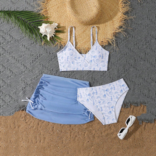 Σετ Tankini με φλοράλ τοπ και ψηλή μέση για κορίτσια, μπλε, μέγεθος 10-11 ετών – Μαγιό 1