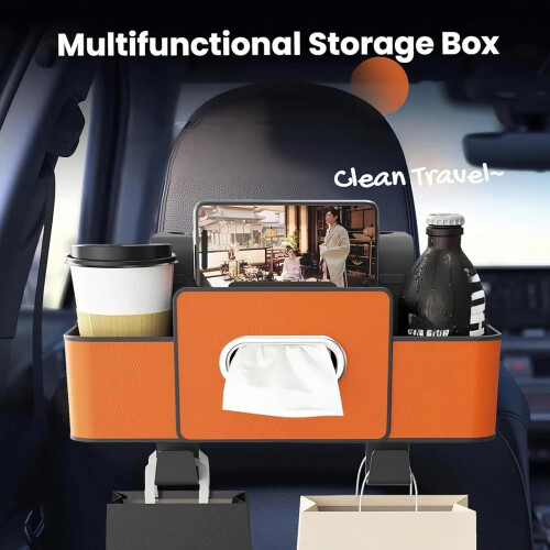 Car Seat Back Storage Box 3-in-1 with Cup Holder Tissue 2