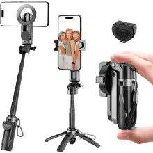 Magnetisk stativ for telefon – 2-i-1 MagSafe-stativ og klips, selfiestang i lommestørrelse for Android/kompatibel med iPhone, med trådløs