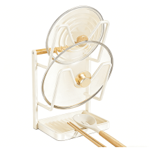 Support pour couvercles de casseroles pour plaque de cuisson - Étagère à couvercles double couche avec bac récupérateur de graisse,