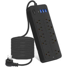 Multiprise avec protection contre les surtensions, 10 prises, 4 ports USB, 1700 J