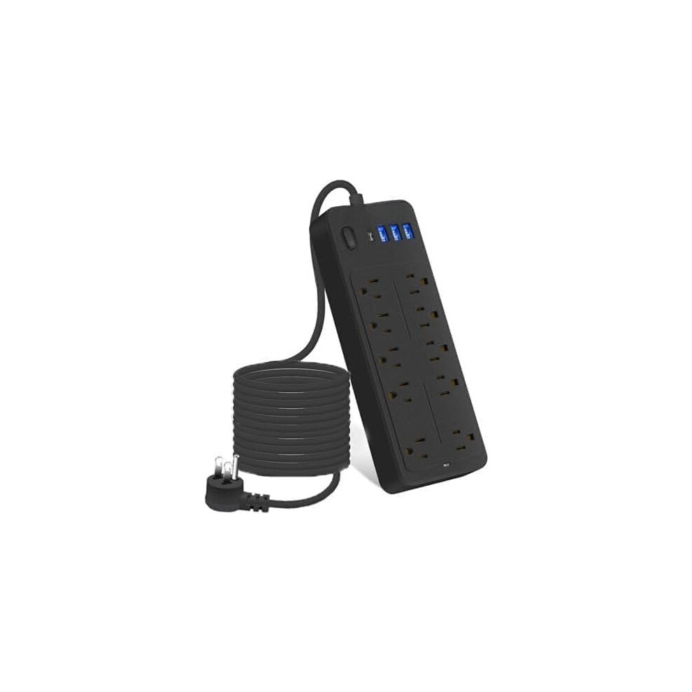 15Ft Power Strip W/ Surge Protection, 10 Outlets + 4 Usb (1 C), 1700J, 1625W/13A, Flat Plug, Etl Listed Â Black 9450273924632