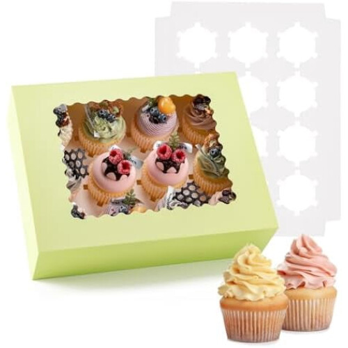 Hellgrüne Cupcake-Schachteln, lebensmittelecht, 6 Stück