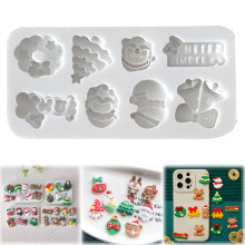 Moule de Noël en silicone (1 moule) : Père Noël, renne, bonhomme de neige, sapin, cloche. Antiadhésif, démoulage facile pour fondant, bonbons,