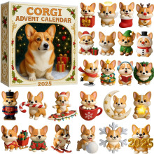 Kalendarz adwentowy dla psów Corgi 2025 – 24 figurki z motywem Świętego Mikołaja