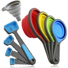 Ensemble de tasse et cuillère à mesurer pliables avec graduations métriques/US gravées, en silicone sans BPA, peu encombrant – Compatible avec