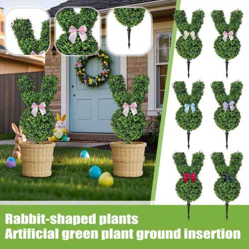 Osterhasen-Topiary-Set – 2er-Pack künstlicher Buchsbaum 2