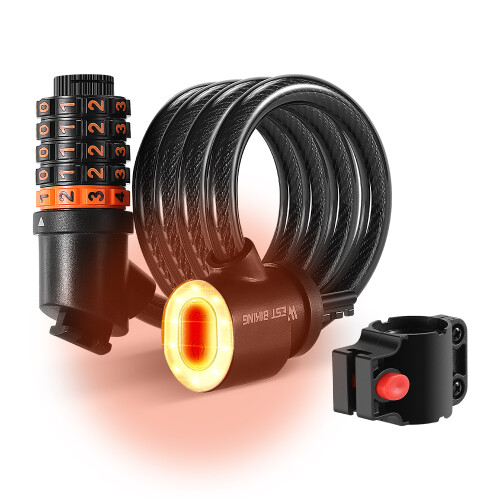 Bike Security Lock with Light, 5-Digit Combo, Steel Cable 1.20m 2