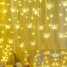 Cortina de luzes LED em formato de borboleta, 3,5 metros, 96 LEDs, alimentada por USB.