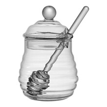 Honingpot met deksel en roerstaafje, hoogwaardig borosilicaatglas, transparante jampot voor thuis/keuken (Clear1)