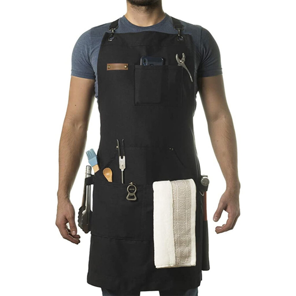 Stenffy Cotton Canvas Aprons,Multiple Pockets,Adjustable Back Weight Apron,Bbq And Aprons For Men 9353595507517