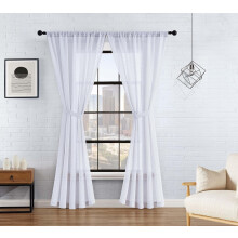 Onyx texturerade skira gardiner, set med 2 paneler + 2 knytband, stångficka, 132 x 232 cm, vit