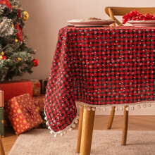 Vianočná dekorácia Kockovaný obrus Farebný tkaný polyester Bavlna Červená Zelená Obrus na domácu párty Stolovanie Domáca vianočná