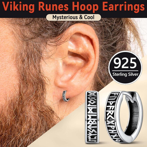 Σκουλαρίκια κρίκοι Viking Runes για άνδρες – Υποαλλεργικά πανκ huggies από ανοξείδωτο 1