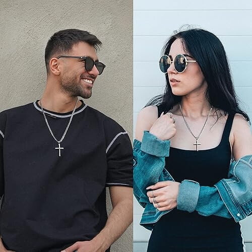 Unisex Κολιέ με Σταυρό από Ανοξείδωτο Ατσάλι, Χρυσό/Ασημένιο Απλό Μενταγιόν Σταυρού 1