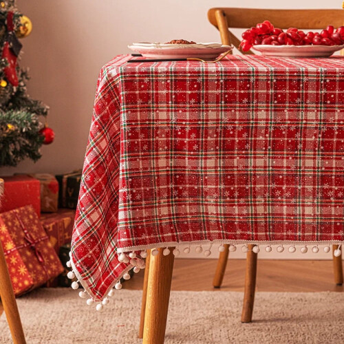 Rechteckige, wiederverwendbare Tischdecke aus kariertem Polyester 1