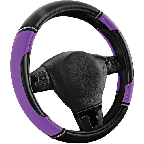 Capa para volante em couro sintético PVC antiderrapante, tamanho universal de 14 1/2 a 15 polegadas, cor roxa. 1