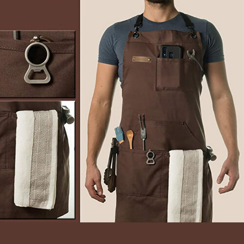 Stenffy Cotton Canvas Aprons,Multiple Pockets,Adjustable Back Weight Apron,BBQ and Aprons for men 2