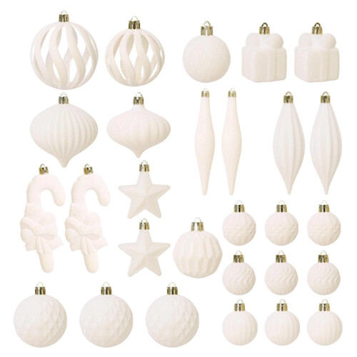 AuroraX Christmas Tree Ornaments Beige Plastic 28 pcs