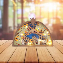 Crèche en bois AuroraX – Décoration de table lumineuse LED pour Noël intérieur