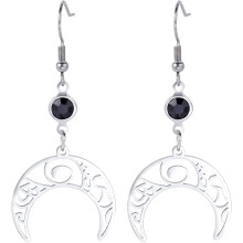 Oorbellen van roestvrij staal met een halve maan, godin, zwarte geboortesteen, heksenknoop, drievoudige maan, Wicca-pentagram, gotische Keltische