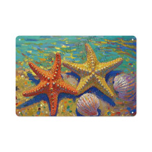 Plaque en métal rustique avec étoiles de mer et coquillages – Décoration murale côtière en métal 30 x 40 cm – Cadeau idéal pour les