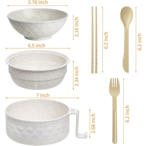 Σετ μπολ Ramen για φούρνο μικροκυμάτων 40oz 3 σε 1 με καπάκι, ξυλάκια, κουτάλι και 1