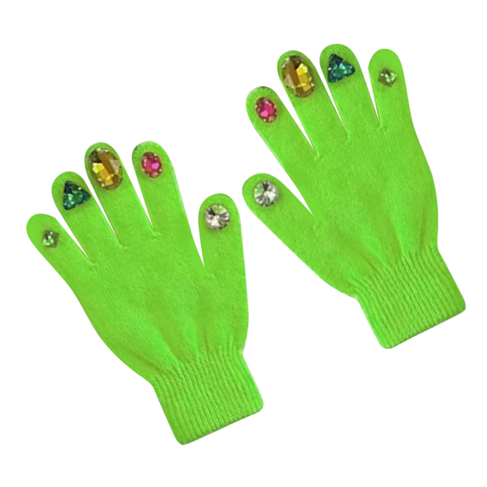 Green Diy Warm Rhinestone Gloves Polyurethane