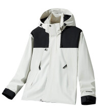 Damesjas met lange mouwen, kleurblokken, ritssluiting, zakken en capuchon, winddicht, waterdicht en gevoerd met fleece, ideaal voor koud weer.