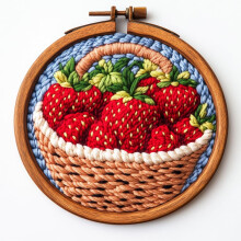 DIY Punch Needle Kit: Red Strawberries in Basket, Easy for Beginners, Stamped Pattern, Hoop Included – Craft & Home Decor