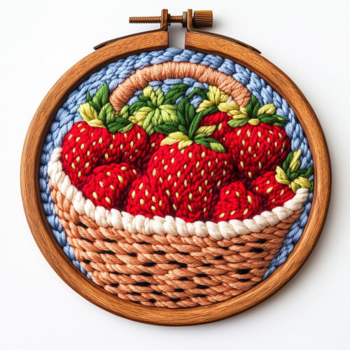 Σετ βελόνας τρυπήματος DIY: Κόκκινες φράουλες σε καλάθι, εύκολο για αρχάριους,