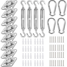 Kit de 44 pièces pour voile d'ombrage, accessoires en acier inoxydable pour voiles d'ombrage triangulaires et rectangulaires, avec câbles et vis.