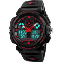 Montre Skmei pour homme, modèle militaire numérique/analogique, étanche, avec rétroéclairage LED, alarme et chronomètre, rouge.